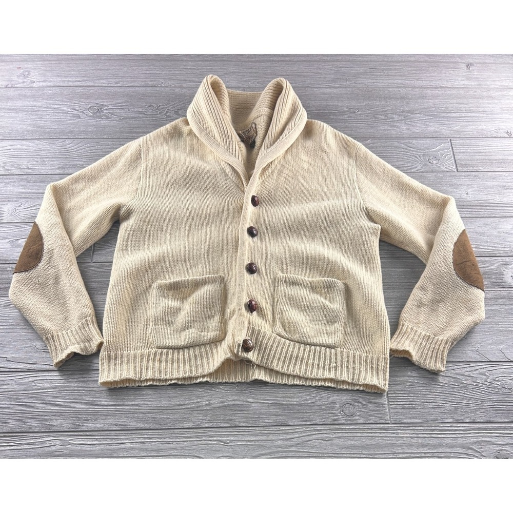 Montana Woolen Shop Vintage Cardigan Sweater Beige Bozeman Button Grandfather